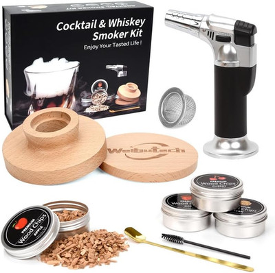 Cocktail Whiskey Smoker Kit with Torch, Old Fashioned Bourbon with 4 Flavored 