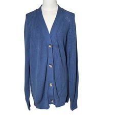 GAP Oversized Shaker Knit Cotton Cardigan Blue XXL Coastal Grandpa Core Soft
