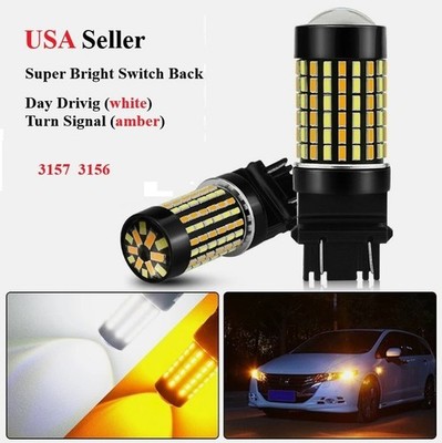 2 Pcs 3157 3156 Super Bright 168 SMD LED Switchback DRL Turn Signal Light Bulbs