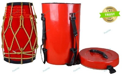 New Professional Red velvet Dholak With Golden Fitting Instrument With Fiber Box