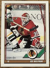 Ed Belfour 1991-92 O-Pee-Chee Hockey Card #20 Chicago Blackhawks HOF Free Ship