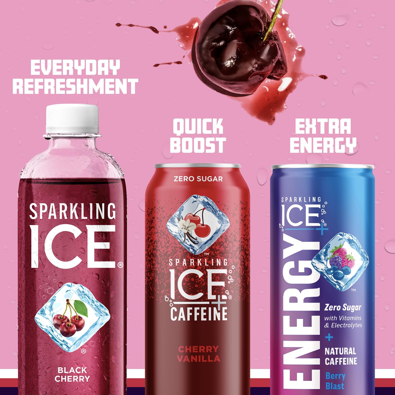 Sparkling Ice, Black Cherry Sparkling Water, Zero Sugar Flavored Water, with ...