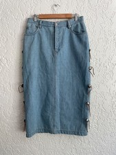    RALPH LAUREN COUNTRY  Rare Vintage 90s Western Conch Denim Skirt - 12 / 30