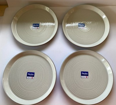 New (4) Denby England Impressions Charcoal Blue Spiral Dinner Plates 10.25''