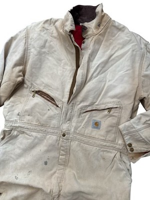 Vintage Faded Thrashed Carhartt Men s Coveralls Size 54R (996Q) Sun Faded Zip