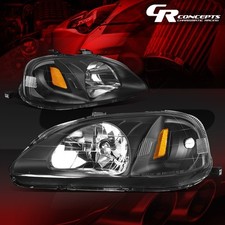 Pair Black Amber Corner Headlight Lamps Lhrh For 1999-2000 Honda Civic Ejemek Pair Black Amber Corner Headlight Lamps Lhrh For 1999-2000 Honda Civic Ejemek