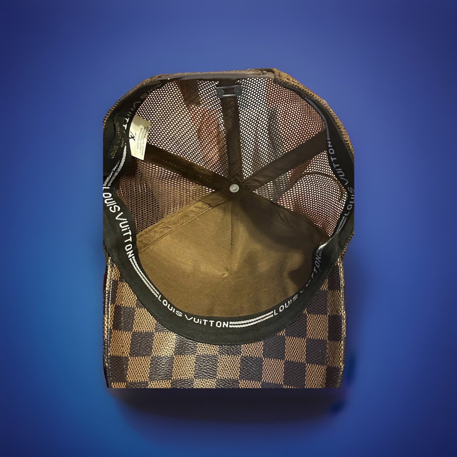 Louis Vuitton Brown/Black Check Logo Mesh Back Adjustable Cap image 2