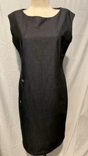 Calvin Klein Sz 10 Sleeveless Denim Chambray Sheath Dress Silver Detail Pockets