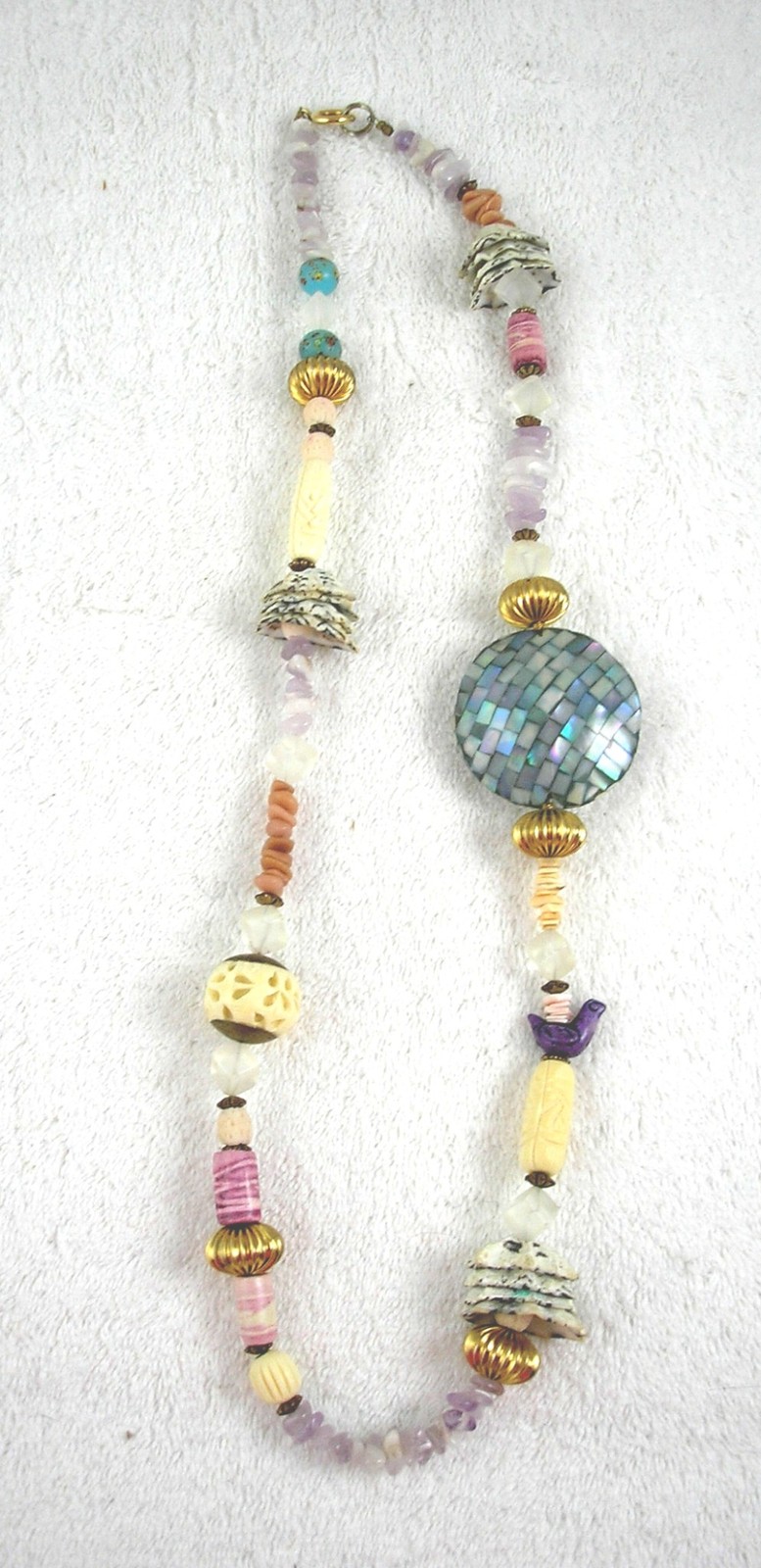 Statement Piece Shell and Bead Necklace, 1980s, G… - image 1