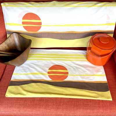 Vintage 1970 s Burlington Sunset Desert Sun Bed Pillowcases 2 Sizes Reg & Large