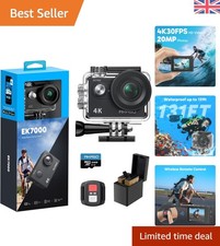Image of EK7000 4K Waterproof Action Camera with 64GB Card & Remote for Extreme Sports