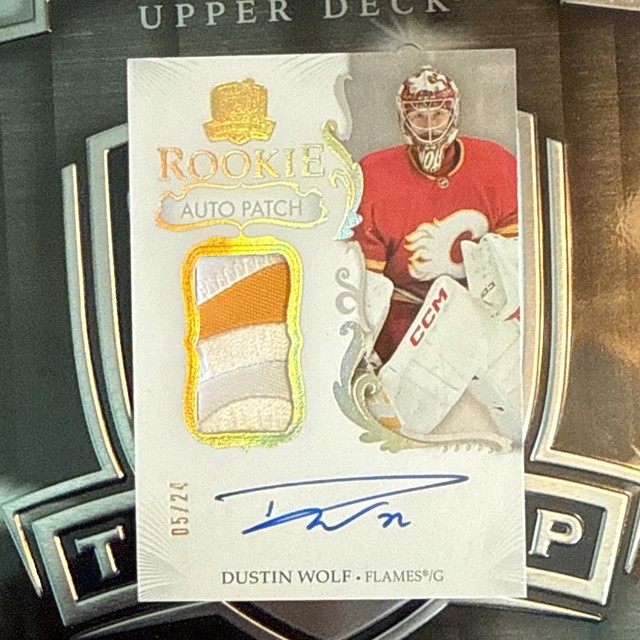 2023-24 Upper Deck The Cup Rookie Auto Patch Gold Dustin Wolf 05/24 #132 Calgary