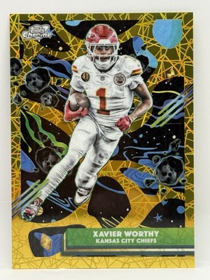 2025 Topps Chrome Cosmic Xavier Worthy Gold Interstellar 1/50, Number Match
