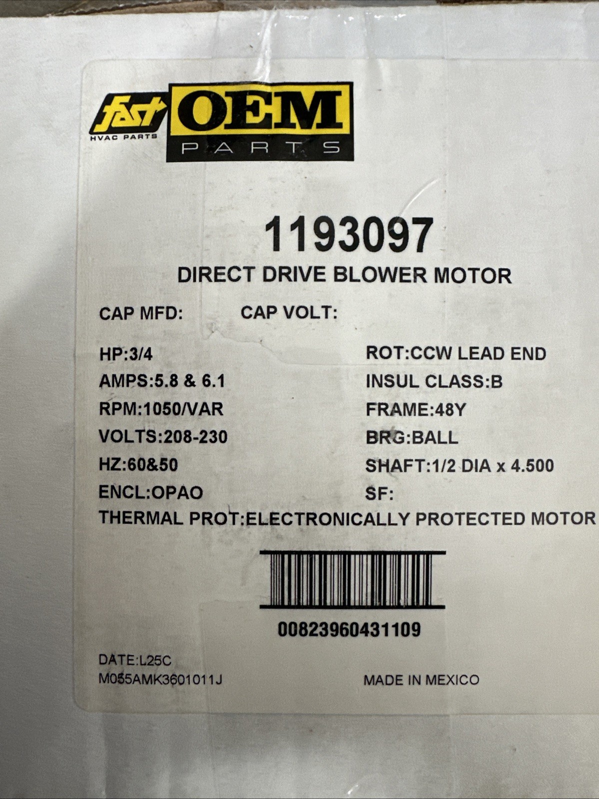 Carrier ICP International Comfort Products 3/4 HP Blower Motor 1193097 NIB