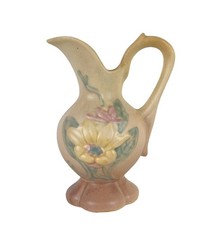 Hull Art Pottery Magnolia Ewer Pitcher Creamer Matte Yellow Pink Base 5" Tall