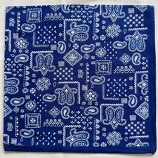 Vintage Bandana Blue Cotton White Geometric  Paisley Handkerchief Kerchief 20"