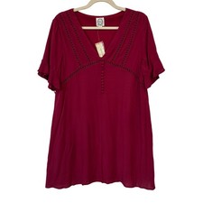 Blue Rain Dress Size Small Short Sleeve Boho Red Crochet Lace Cottagecore NEW