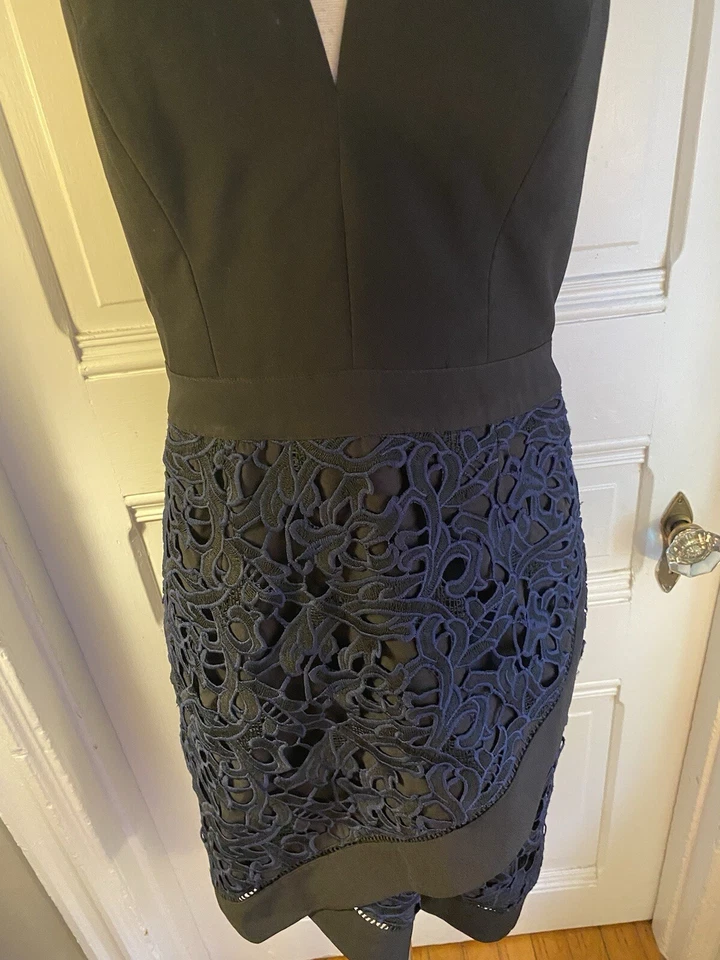 VESTIDO VAINA DE FIESTA DE ENCAJE NEGRO Y AZUL ADELYN RAE - DISEÑO ENCANTADOR - TALLA - ¡NUEVO SIN ETIQUETAS!! Foto 3 de 4