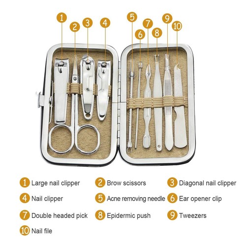 New 10Pcs Manicure Set Pedicure Nail Care Clippers Cleaner Cuticle Grooming Kit - Picture 5 of 18