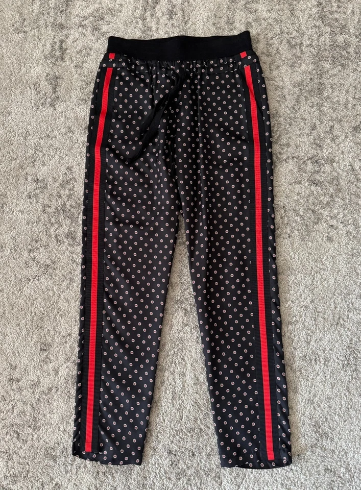 Pantalones The Kooples 100% Seda Estampado Floral Negro Rojo Flores Talla 2/M