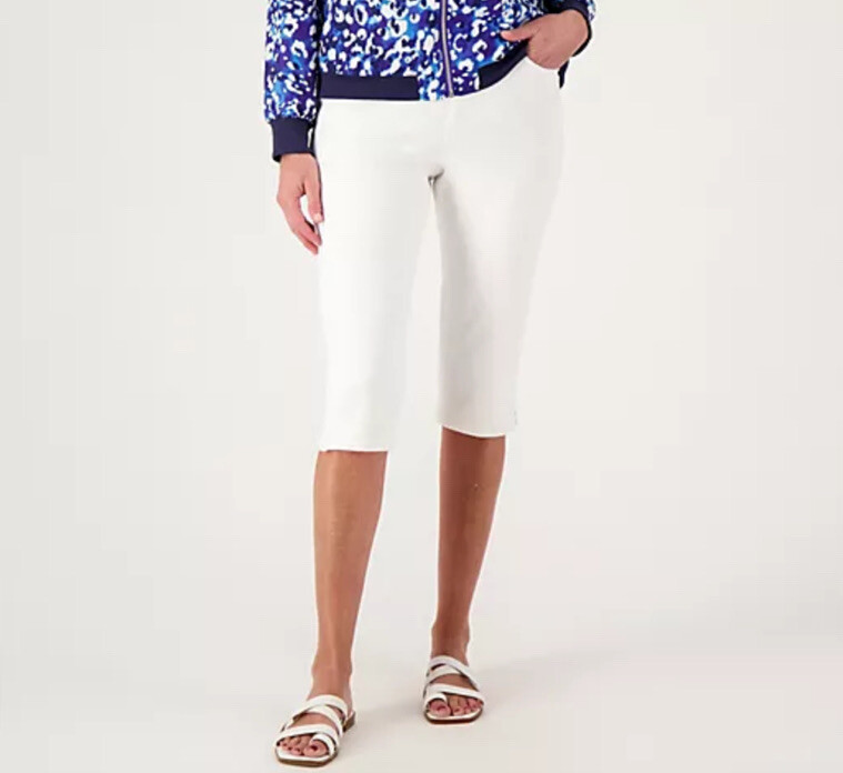 Isaac Mizrahi Live! Petite Knit Denim Pull On Pedal Pushers White  P18W