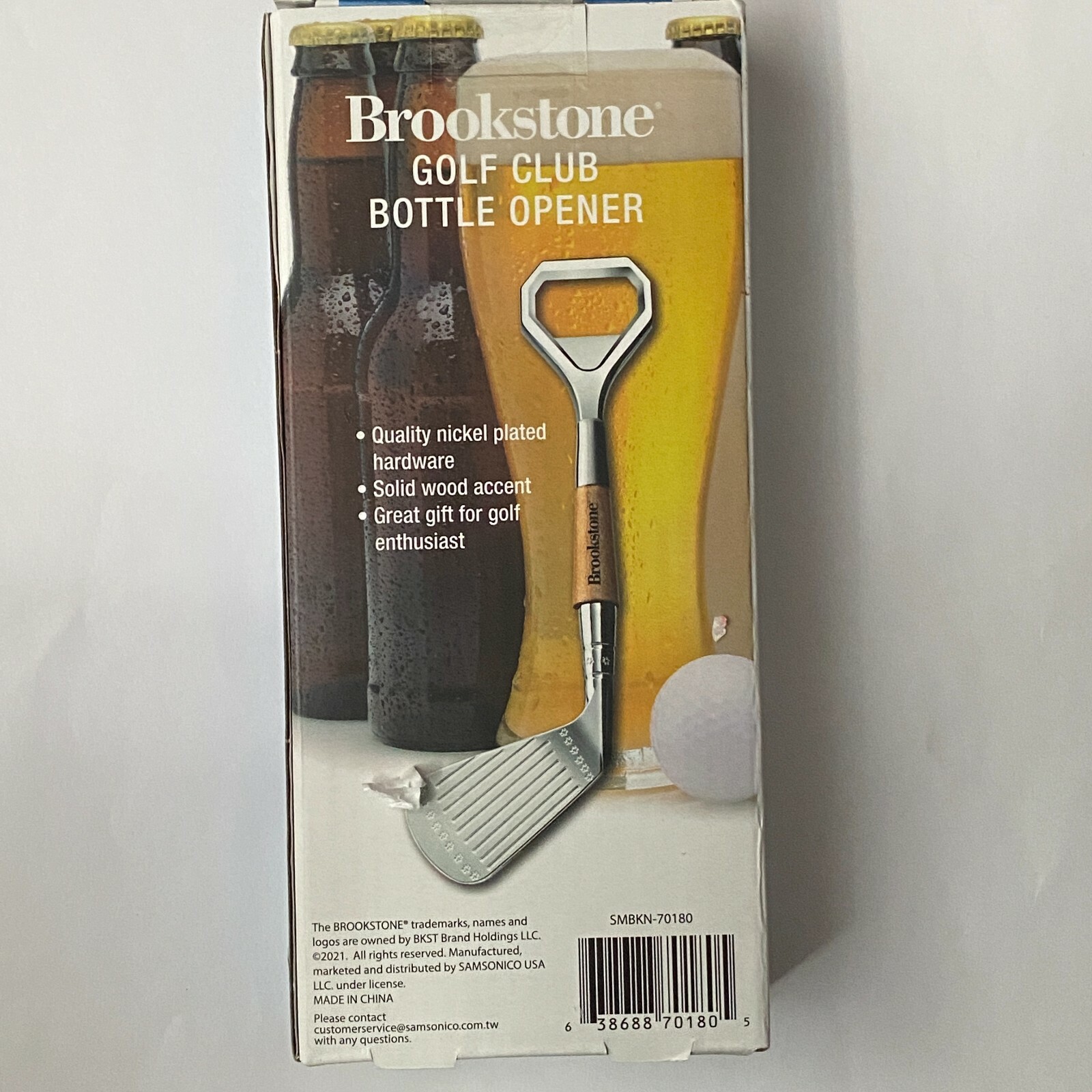 Golf Club Bottle Opener Brookstone Nickel Plated Solid Wood Accent 7.5