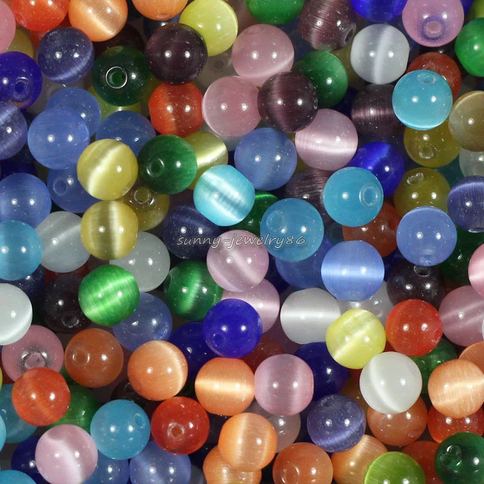 Venta al por mayor 50/100/200x Cuentas espaciadoras sueltas redondas ojo de gato de vidrio mixto 4 6 8 10 mm Foto 2 de 4