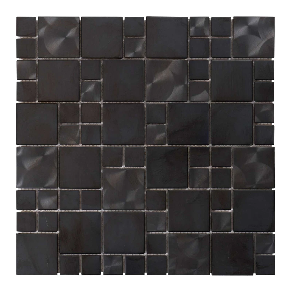 Black Brushed Stainless Steel Metallic Black Mirror Metal Mosaic Tile Backsplash - Image 2 of 4