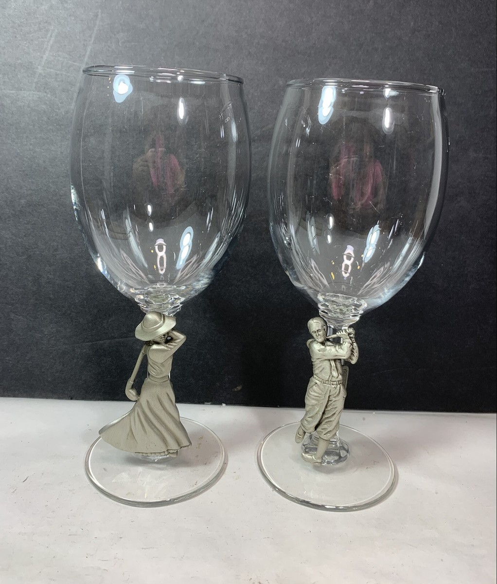 Fort Pewter Male Female Golfers Wine Water Glass Set Golf Gift Vintage