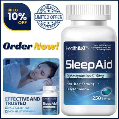 Sleep Aid, Diphenhydramine HCl 50mg, 250 Softgels, Supports Deeper Restful Sleep