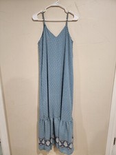 West Kei Sz XS Blue White Ladies Sleeveless V-neck Maxi Dress 