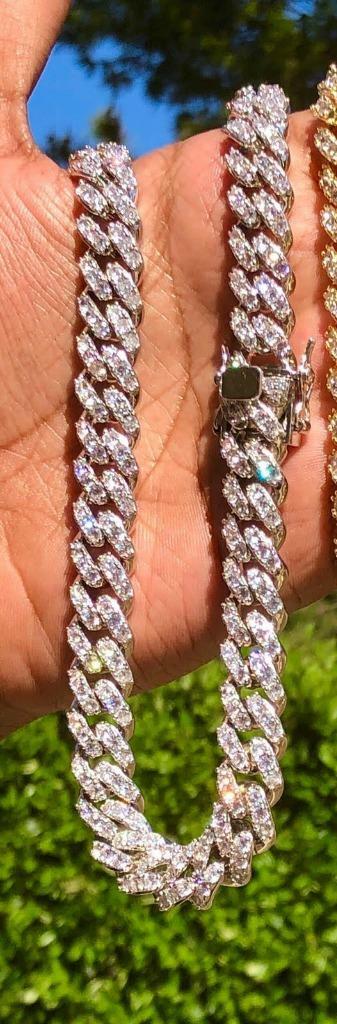 12mm CZ VVS Miami Cuban Link Chain Iced Choker Necklace 14k Gold