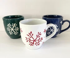Large 16 Oz Mug with Snowflakes Warm Winter Soup Hot Cocoa Coffee Set of 3