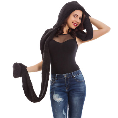 Woman Hat Hood Eco Fur Built-in Gloves Scarf New XXWJ-806 | eBay