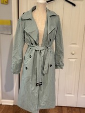 Vintage Madeleine Sea Foam Green Belted Trench Coat Jacket Size 10