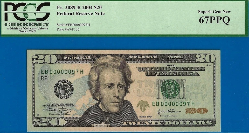 2004 $20 FRN birthday gift PCGS 67PPQ top pop highest graded low serial 00000097 - Image 3 of 4
