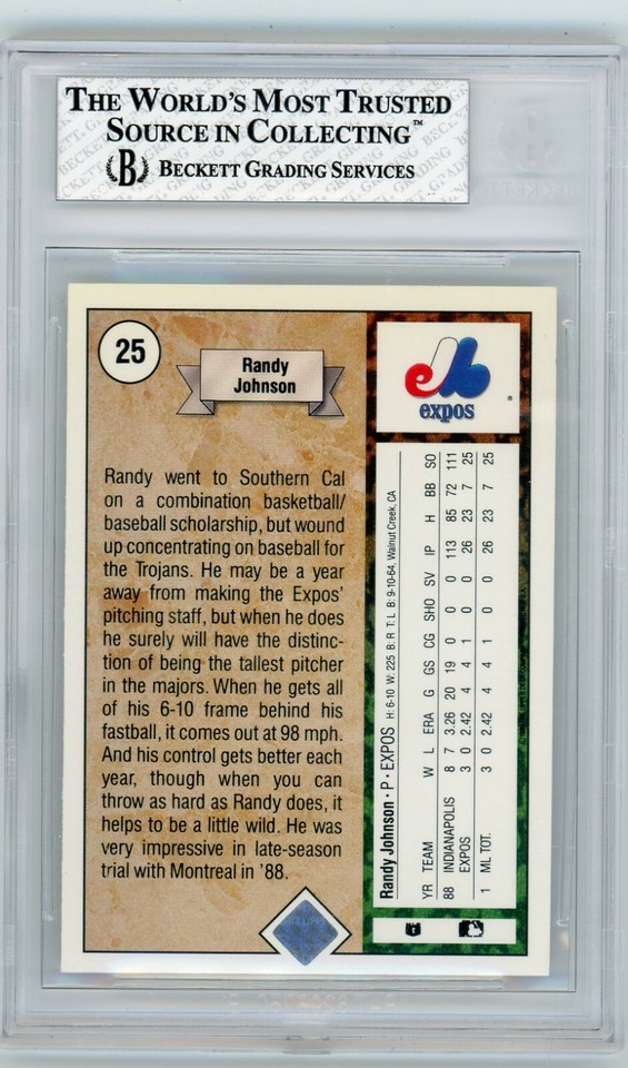 RANDY JOHNSON 1989 Upper Deck #25 Rookie RC Expos HOF BGS 8 NM-MT 