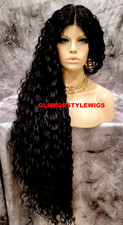45  LACE FRONT FULL WIG EXTRA LONG LAYERED CURLY MIDDLE PART JET BLACK HEAT OK