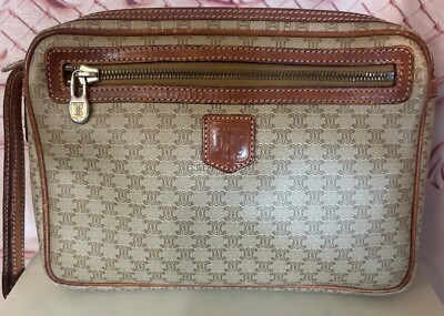 Vintage CELINE Macadam Beige Leather Clutch Wristlet Purse