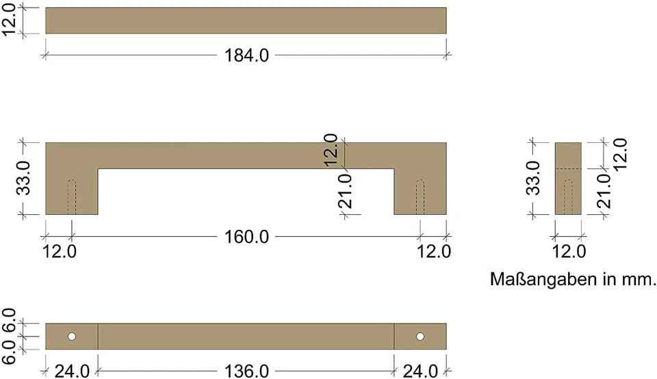 Häfele Möbelgriff Holz Bügelgriff Türgriff Eiche BA 160 Küchengriff natur eckig - Bild 4 von 4