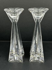Crystal Clear Candlestick Holders Solid 4 Point Base 8&rdquo; Tall Set Of 2 EXCELLENT