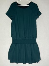 Banana Republic Teal Blue Blouson Dress Smocked Waist Cap Sleeves Womens Size 8