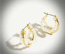 J Crew Pearl Earrings Hoop Ear Rings Gold Plated Layer Statement Brides Gifts