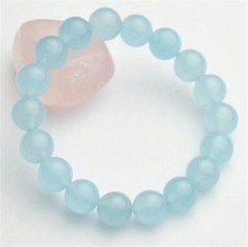 8mm Light Blue Aquamarine Round Gemstone Beads Elastic Bangle Bracelet 7.5''