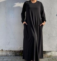 Womens Plain Abaya Black with Pockets New Burkha Jilbab Long Jersey Maxi Dress