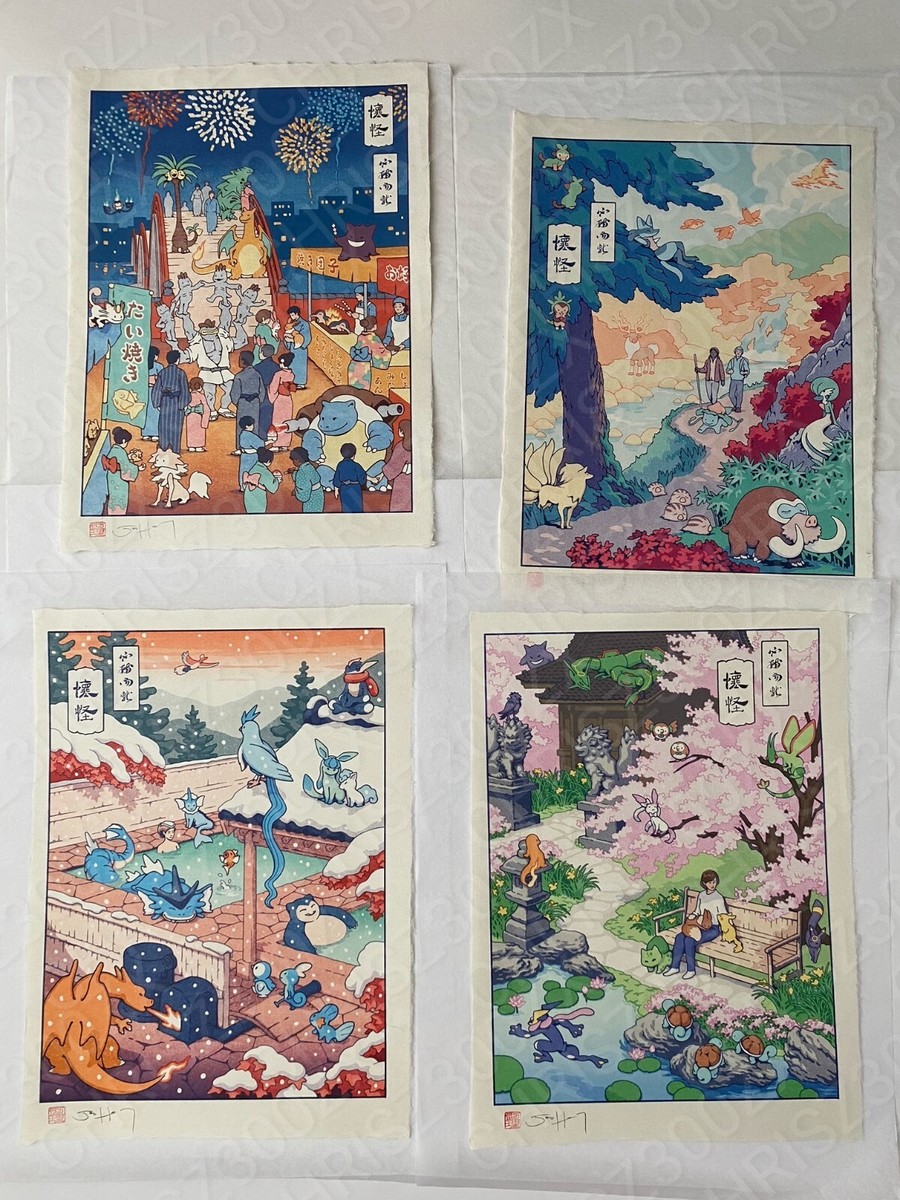 Pokemon Spring Summer Fall Winter Japanese Edo Style Giclee Poster