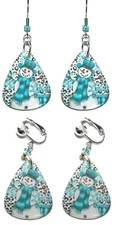 Christmas Snowman Guitar Pick Pierced or Clip on Dangle Earrings (GP037)