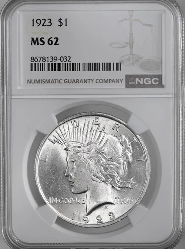 1923-P  $1 PEACE SILVER DOLLAR  "PHILADELPHIA MINT"  NGC MS62 #8678139-032