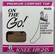 On The Go Knee Highs Nude 6 Pair Premium Comfort Top One Size USA Made New