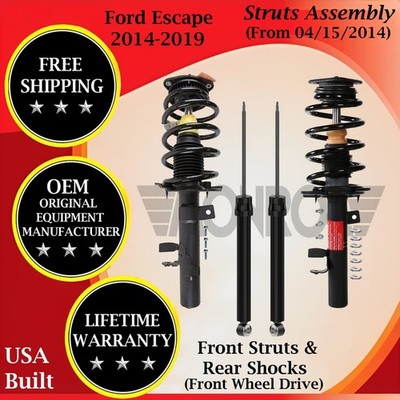 Monroe OEM Front Strut & Rear Shock For 2014-2019 Ford Escape 2WD Lifetime Warr.